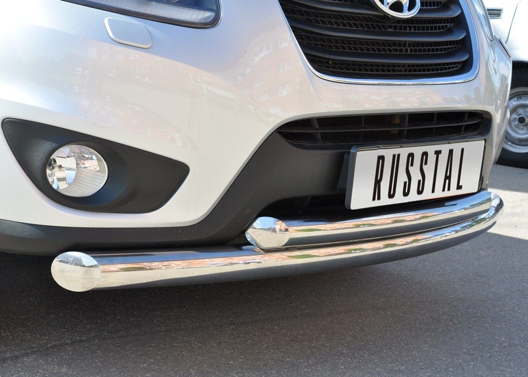 Защита RusStal переднего бампера d76/63 (дуга) для Hyundai Santa Fe II 2010-2012. Артикул HSZ-000761