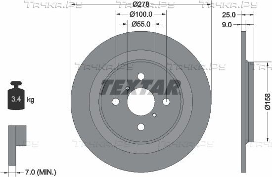 Тормозной диск Textar Pro задний для Toyota Yaris XP150 2018-2017. Артикул 92161903