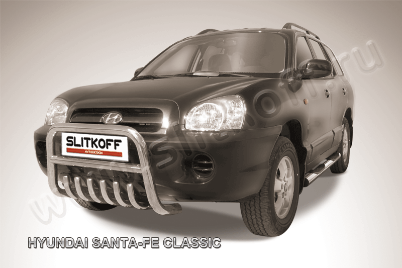 Кенгурятник Slitkoff d57 низкий c защитой картера для Hyundai Santa Fe Classic (Таганрог) 2001-2013. Артикул HSFT007