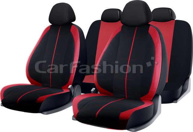 Чехлы универсальные CarFashion Bravo на сидения авто, цвет Черный/Красный/Черный/Красный. Артикул 10110