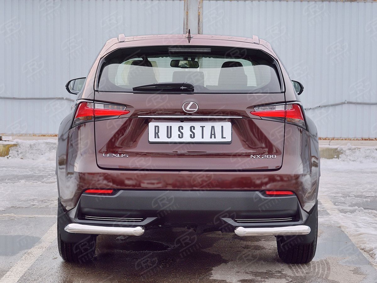 Защита RusStal заднего бампера уголки d63 секции для Lexus NX200 2014-2017 (кроме F-Sport). Артикул LNXZ-002588