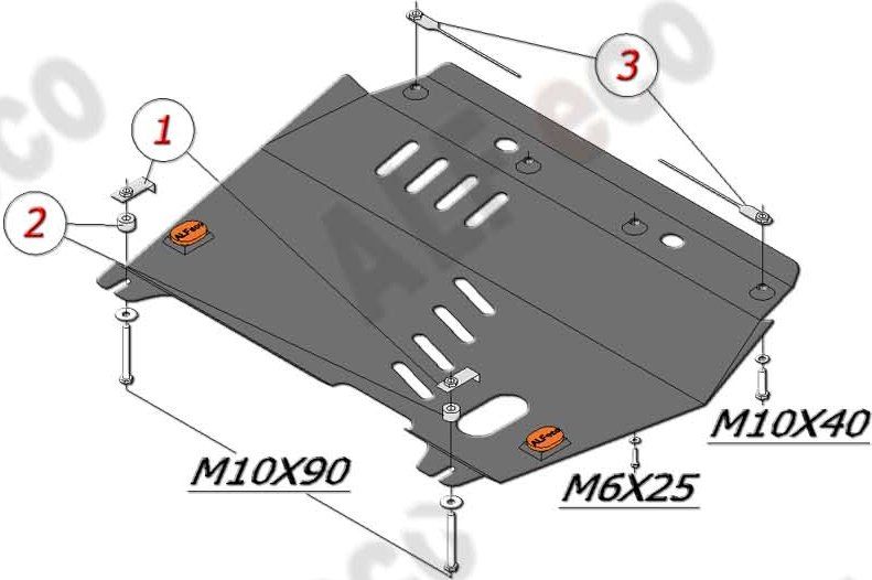 Защита алюминиевая Alfeco для картера и КПП Suzuki Kizashi 2WD 2009-2014. Артикул ALF.23.20 AL4