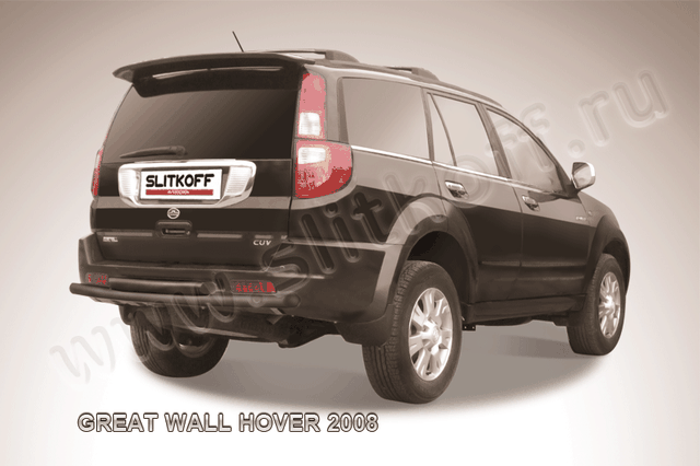 Защита Slitkoff заднего бампера d57/57 двойная ЧЕРНАЯ матовая для Great Wall Hover 2008-2011. Артикул GWHN012B