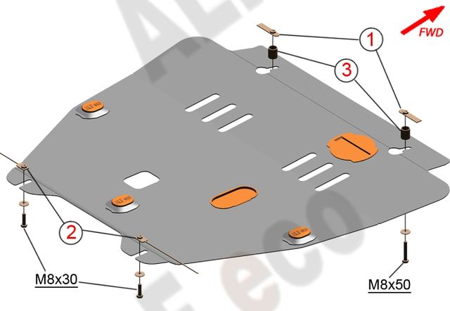 Защита алюминиевая Alfeco для картера и КПП Renault Fluence 2009-2017. Артикул ALF.18.16al