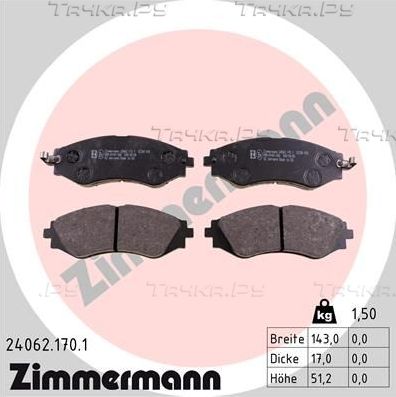Тормозные колодки Zimmermann передние для Daewoo Nubira III 2003-2004. Артикул 24062.170.1
