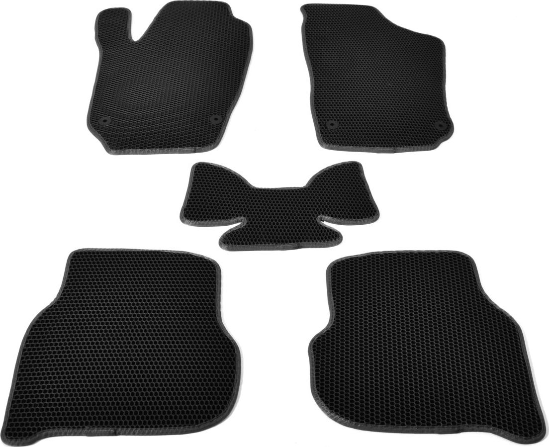 Коврики ТриАВС EVA для салона Volkswagen Polo V седан 2009-2020 Черные, серый кант. Артикул TAS2D-1700.01.04