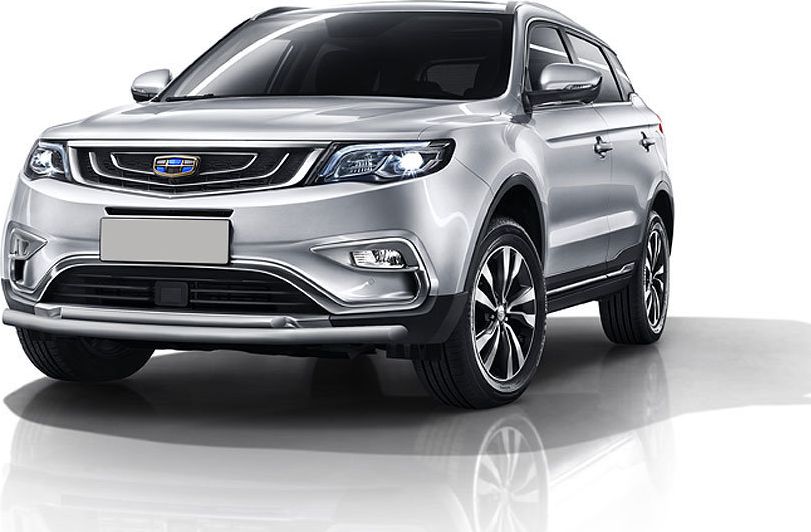 Защита Slitkoff переднего бампера d76/42 двойная для Geely Atlas 2016-2026 Серебристая. Артикул GEAT02S