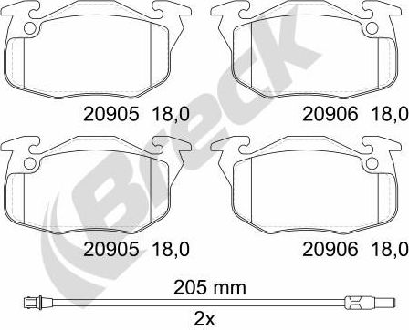 Тормозные колодки Breck. Артикул 20905 00 702 10