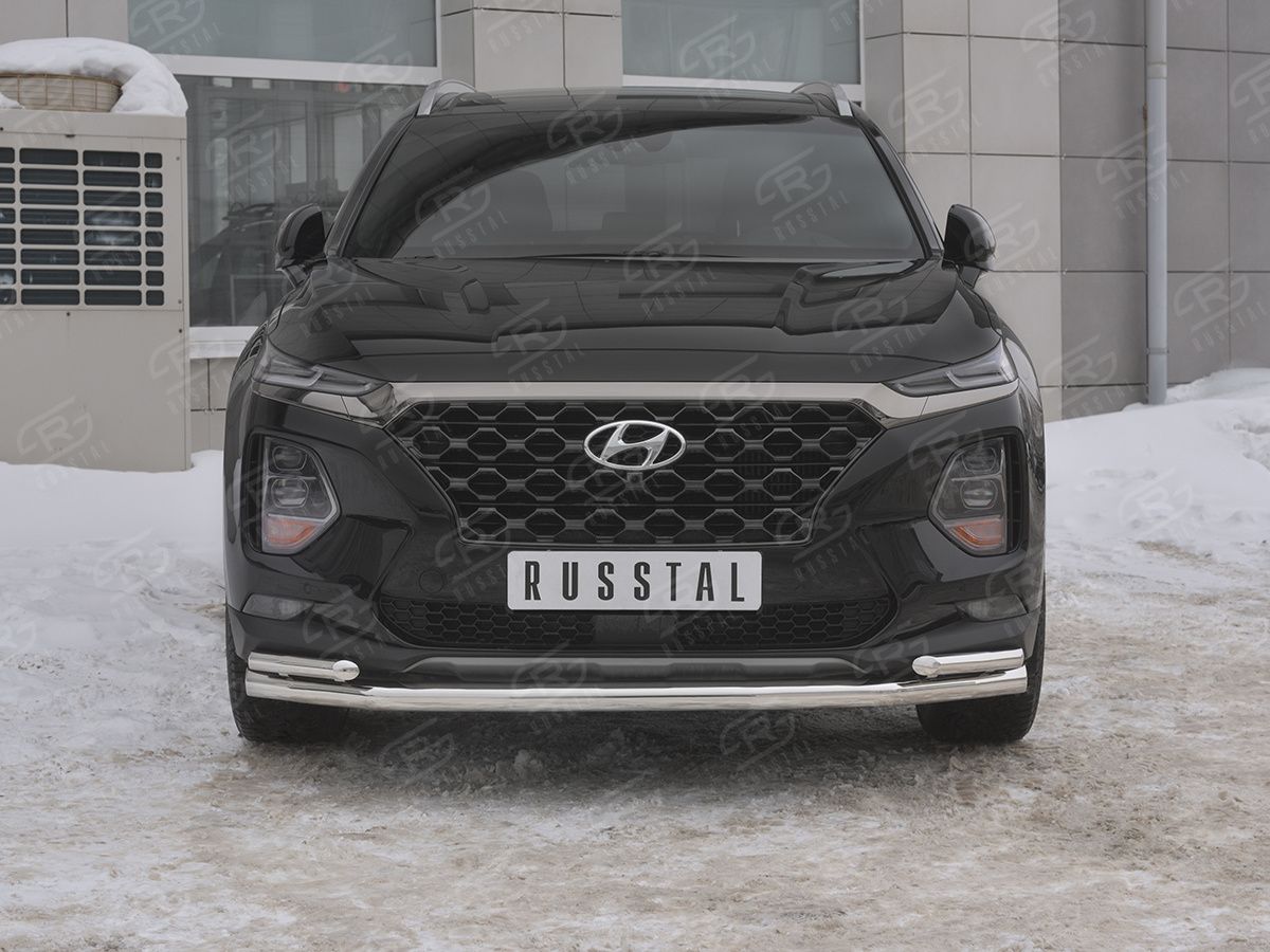 Защита RusStal переднего бампера d63 секции-d42 уголки для Hyundai Santa Fe IV 2018-2026. Артикул HSFZ-003169