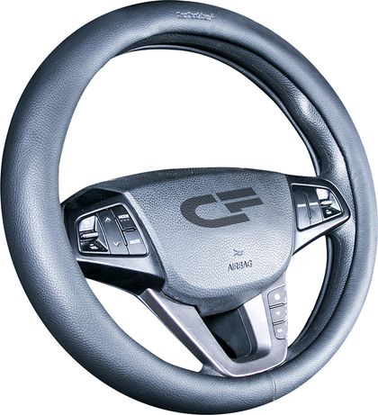 Оплётка на руль CarFashion Platinum (размер M, экокожа, цвет ЧЕРНЫЙ). Артикул 31443