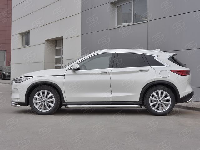 Защита порогов RusStal труба d63 с листом (лист нерж, проф. нерж) (Вариант 3) для Infiniti QX50 II 2018-2026. Артикул IQX5L-0030823