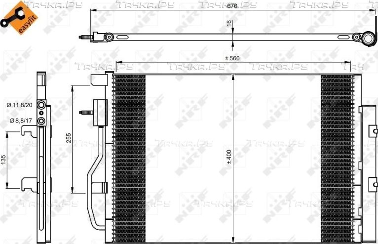 Радиатор кондиционера (конденсатор) NRF EASY FIT для Chevrolet Aveo II 2011-2015. Артикул 350044