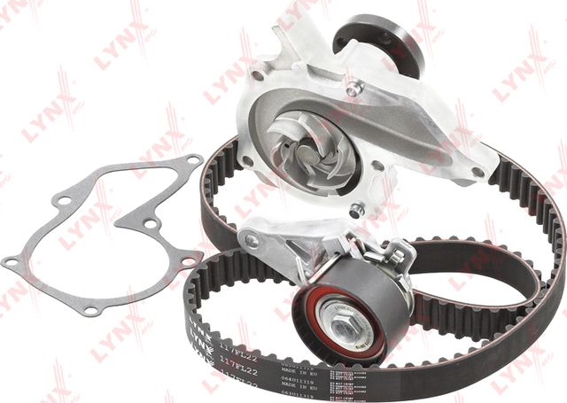 Помпа (водяной насос) с комплектом ремня ГРМ LYNXauto для Mazda 121 III 1996-2003. Артикул PW-1055