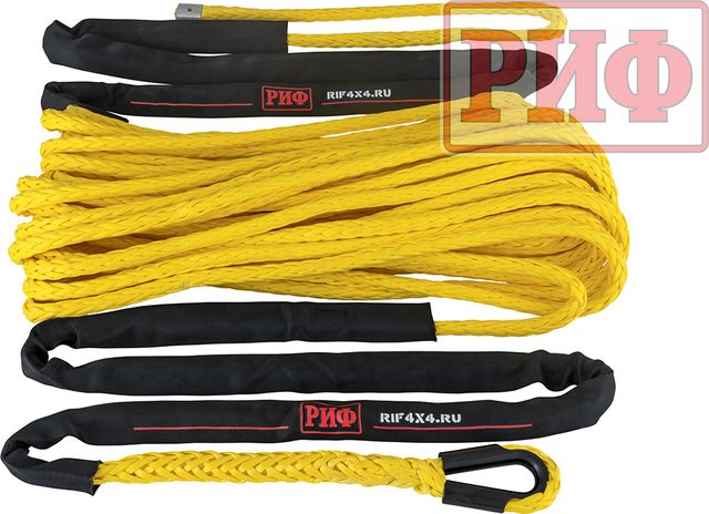 Трос синтетический РИФ для лебёдки 12 мм/26 м, желтый (готовый). Артикул SR12YE