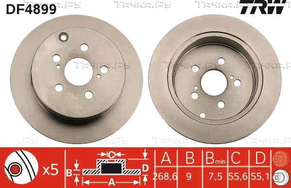 Тормозной диск TRW задний для Toyota Caldina III 2002-2007. Артикул DF4899