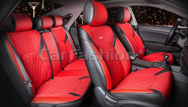 Накидки универсальные CarFashion Sting Plus Premium для авто, цвет Черный/Красный. Артикул 22537