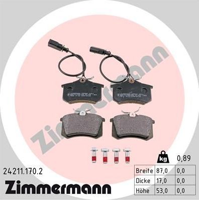 Тормозные колодки Zimmermann задние для Audi A4 I (B5) 2000-2001. Артикул 24211.170.2