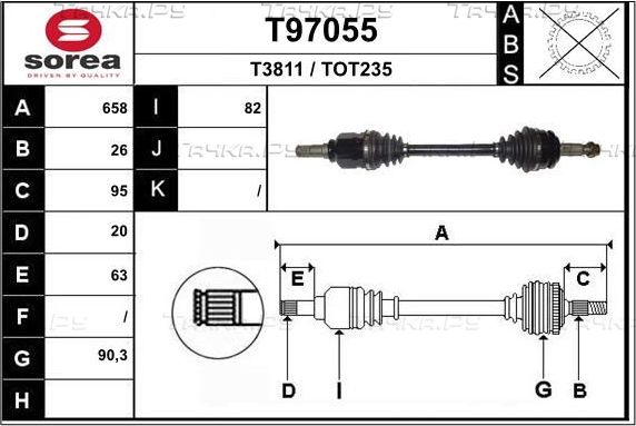 Полуось (привод в сборе, приводной вал) EAI. Артикул T97055