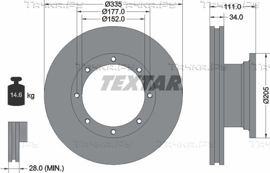 Тормозной диск Textar задний для Mercedes-Benz Atego 1 1998-2004. Артикул 93102400