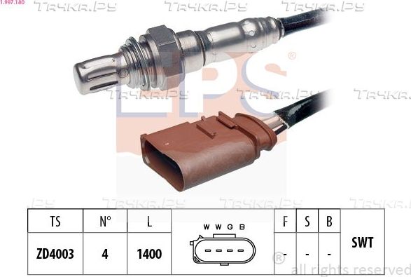 Лямбда-зонд (кислородный датчик) EPS Made in Italy - OE Equivalent для Volkswagen Caddy II 2000-2004. Артикул 1.997.180