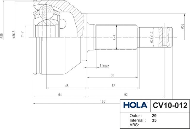 Шрус наружный (граната) HOLA. Артикул CV10-012