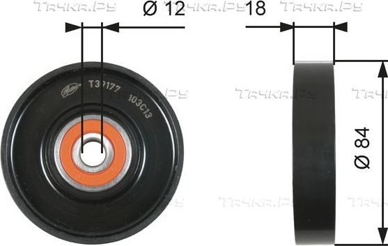 Натяжной ролик (натяжитель) приводного поликлинового ремня Gates DriveAlign®. Артикул T39177