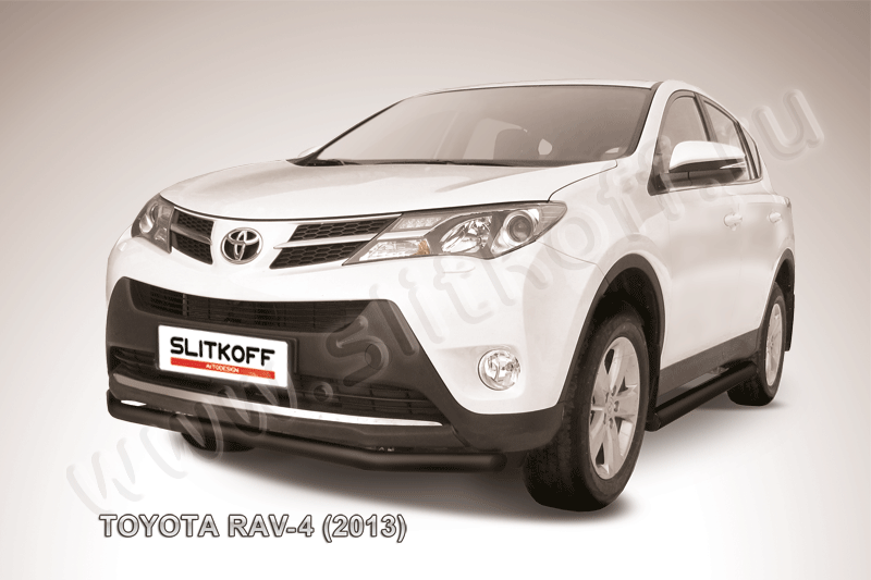 Защита Slitkoff переднего бампера d57 ЧЕРНАЯ матовая для Toyota RAV4 IV 2013-2015. Артикул TR413-004B