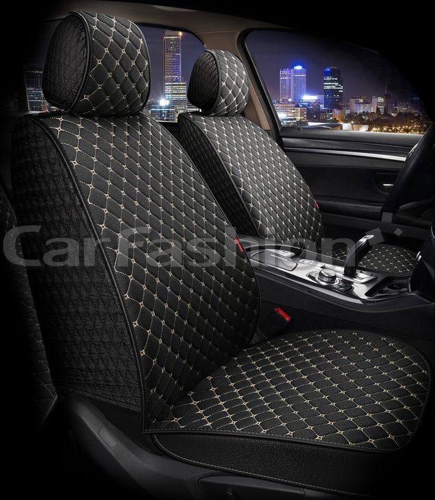 Накидки универсальные CarFashion Linen Cube Front на передние сидения авто, цвет Черный/Черный/Бежевый. Артикул 26203