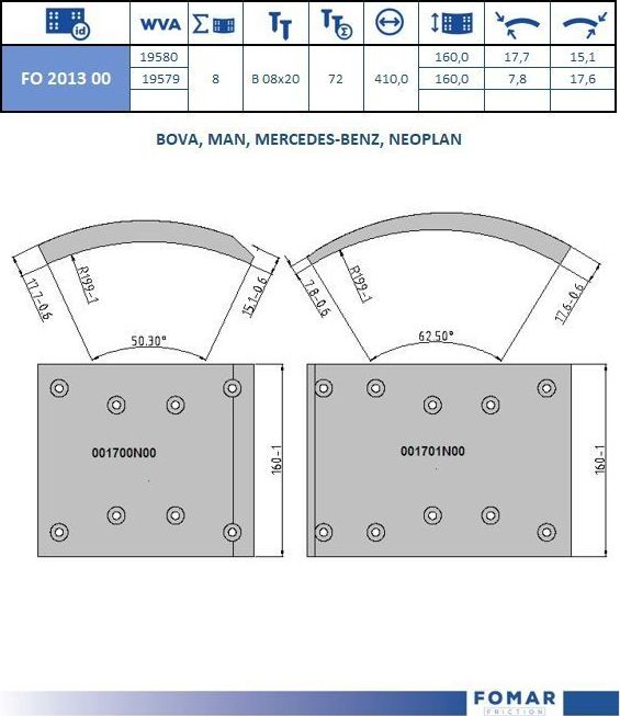Тормозные накладки Fomar. Артикул FO 2013 00