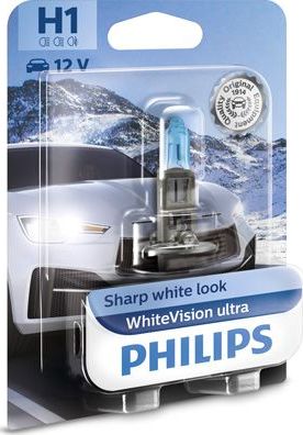 H1 12V- 55W (P14,5s) (абсолютно белый свет+увелич. срок службы) WhiteVision ultra блистер (1шт.) Philips WhiteVision ultra. Артикул 12258WVUB1