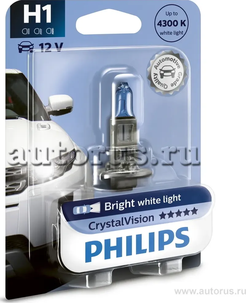 Лампа 12V H1 55W P14.5s блистер (1шт.) Crystal Vision PHILIPS. Артикул 12258CVB1