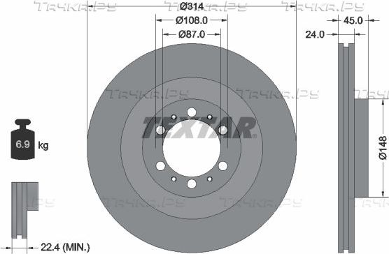 Тормозной диск Textar Pro передний для Peugeot 406 I 1999-2004. Артикул 92144803