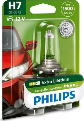 H7 12V- 55W (PX26d) (увелич. срок службы) LongLife EcoVision блистер (1шт.) Philips LongLife EcoVision. Артикул 12972LLECOB1