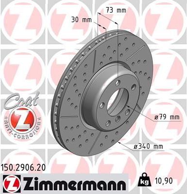 Тормозной диск Zimmermann Coat Z передний для BMW 2 F22 2012-2026. Артикул 150.2906.20