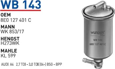 Фильтр топливный AUDI A4-A7 WUNDER FILTER WB143 Wunder. Артикул WB143