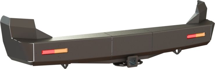 Бампер силовой STC задний для Mitsubishi Pajero Sport I 1998-2008 с квадратом под фаркоп и дублирующими фонарями. Артикул STC-MPS1-BR-L1