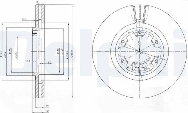 Тормозной диск Delphi передний для Mazda 3 II (BL) 2008-2014. Артикул BG3972