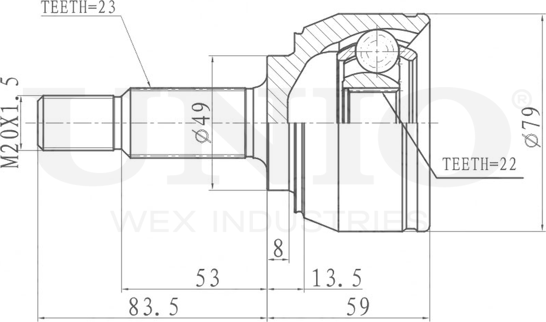 ШРУС наружный (Unio). Артикул CVJ-20178