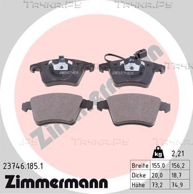 Тормозные колодки Zimmermann передние для Volkswagen Multivan T6 2015-2026. Артикул 23746.185.1