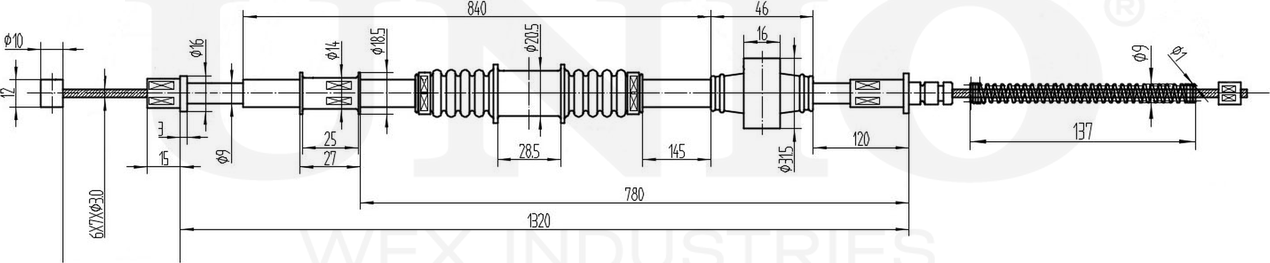 Трос ручного тормоза (Unio). Артикул CAB-60006