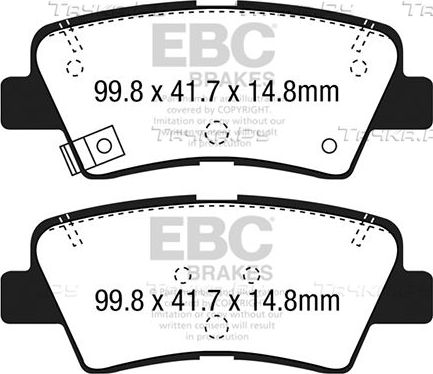 Тормозные колодки EBC Brakes задние для Kia Rio III 2011-2017. Артикул DP22188