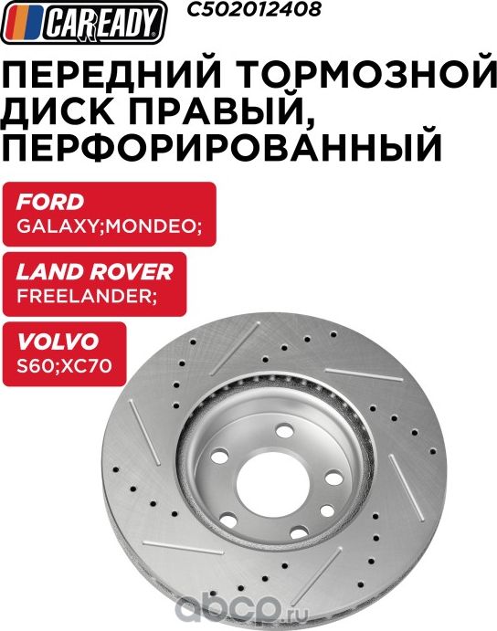 Передний тормозной диск правый, перфорированный (Caready). Артикул C502012408