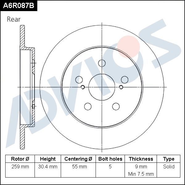 Тормозной диск Advics для Subaru Trezia 2011-2016. Артикул A6R087B