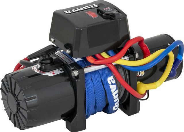 Лебёдка электрическая 12V Runva 12500 lbs 5670 кг короткий барабан (синтетический трос). Артикул 12.5XSSR