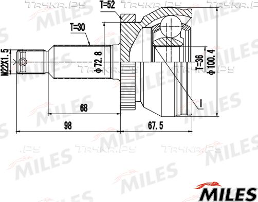 Шрус наружный (граната) Miles передний для Kia Sorento II 2009-2026. Артикул GA20727