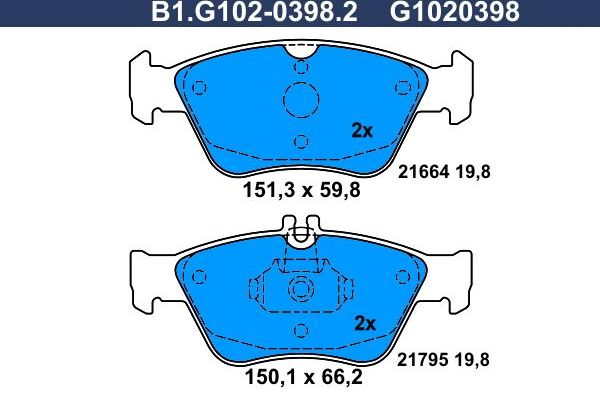 Тормозные колодки Galfer. Артикул B1.G102-0398.2