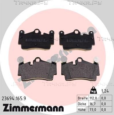 Тормозные колодки Zimmermann pb:z задние для Audi Q7 I (4L) 2006-2015. Артикул 23694.165.9