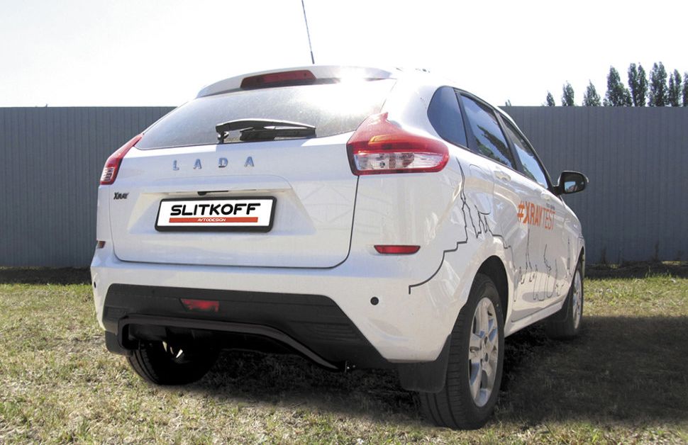 Защита Slitkoff заднего бампера d42 скоба для Lada Xray 2015-2026 Черная. Артикул LadXR010B