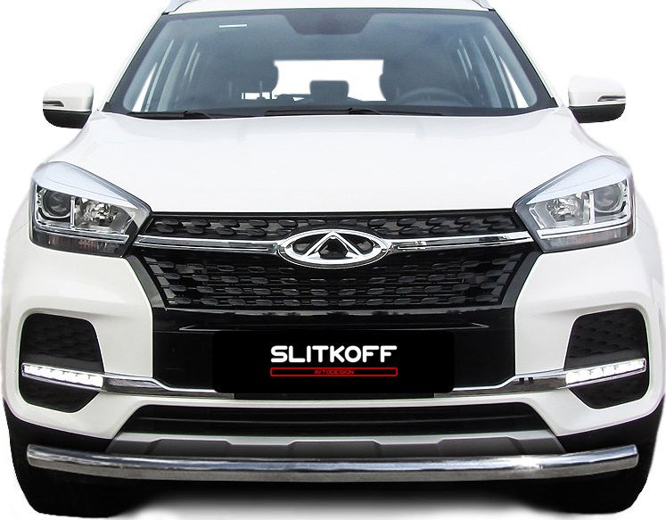 Защита Slitkoff переднего бампера d57 для Chery Tiggo 4 2017-2026. Артикул CT4-002