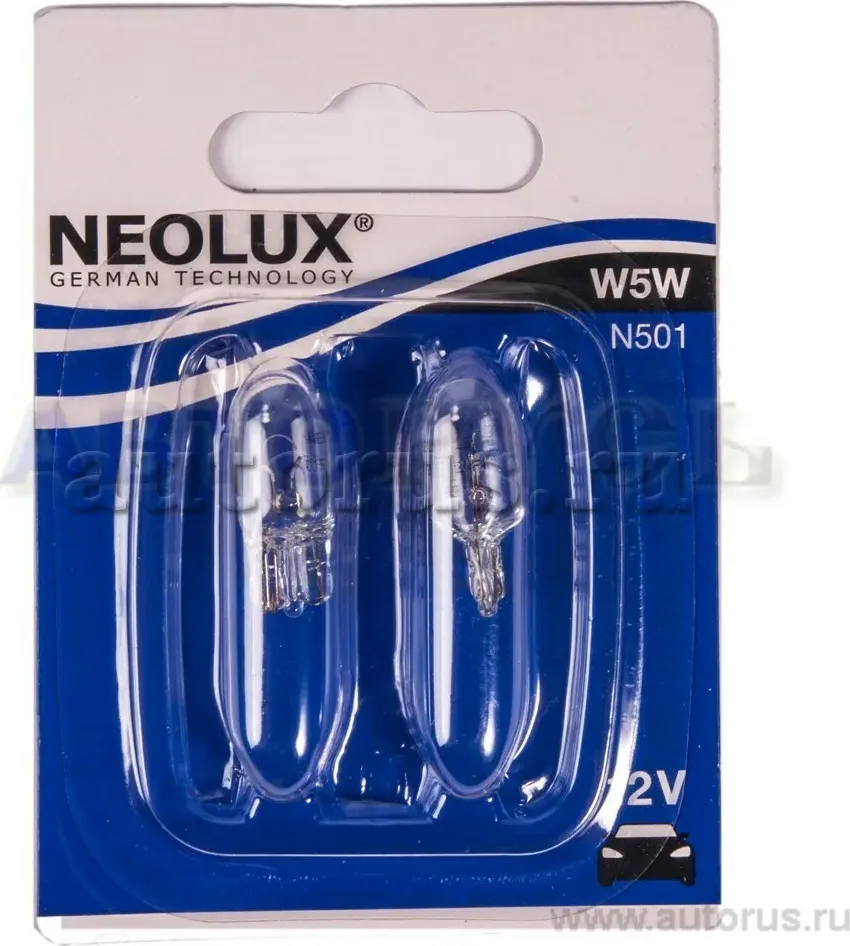 Лампа 12V W5W 5W W2,1x9,5d NEOLUX Standart 2 шт. блистер N501-02B. Артикул N501-02B